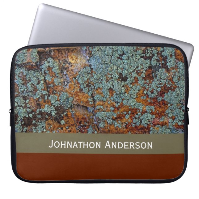 Rustic Lichen Stone Rock Texture With Name Laptop Sleeve (Front)
