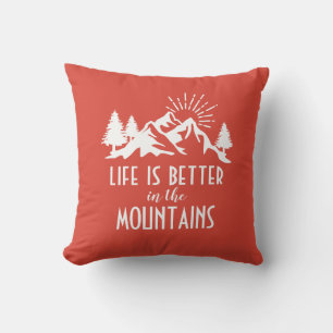 Rustic Life is Better   Mountains Quote Red White Cushion