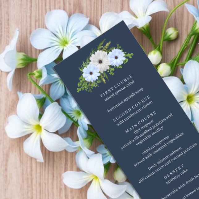 Rustic Light Blue and White Floral Quinceañera  Menu (Creator Uploaded)