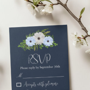 Rustic Light Blue and White Floral Quinceañera RSVP Card