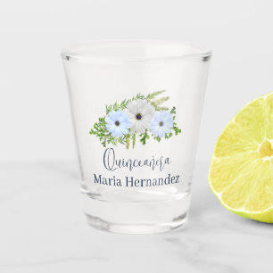 Rustic Light Blue and White Floral Quinceañera Shot Glass
