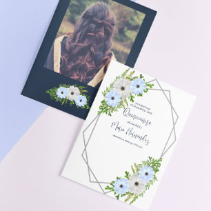 Rustic Light Blue and White Floral Quinceañera Thank You Card