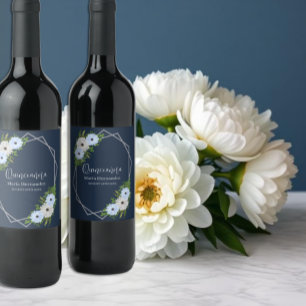 Rustic Light Blue and White Floral Quinceañera  Wine Label