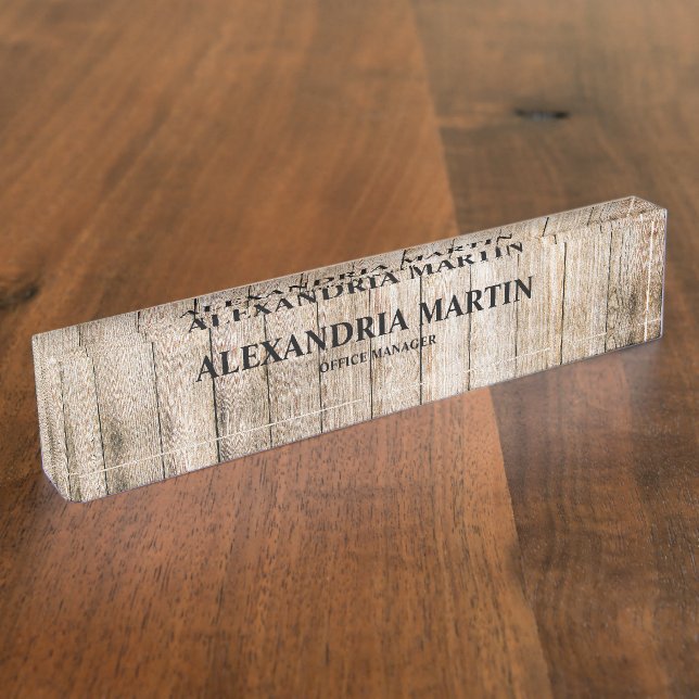 Rustic Light Brown Wood Office Title Name  Nameplate (Side)
