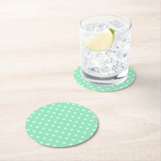 Rustic Light Mint Green Dots Classic Template Round Paper Coaster (Insitu)