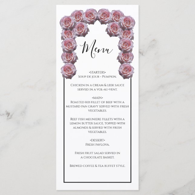 Rustic Light Pink Roses Wedding  Menu (Front)
