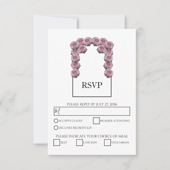 Rustic Light Pink Roses Wedding RSVP Cards (Front)