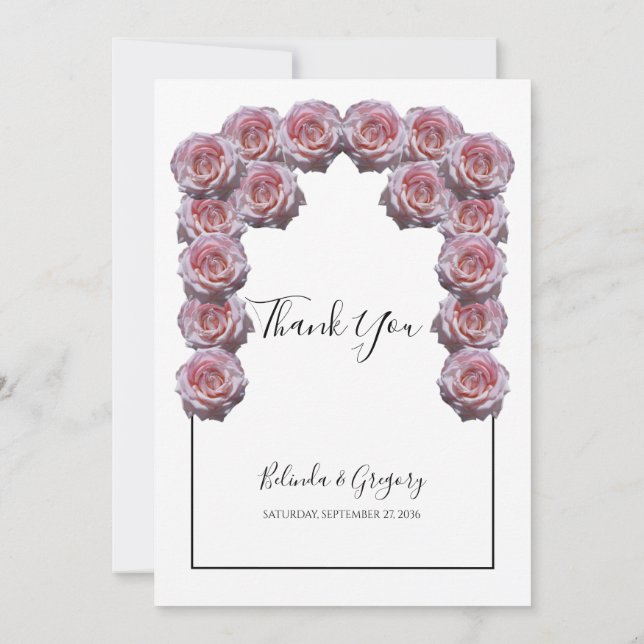 Rustic Light Pink Roses Wedding Thank You Card (Back)