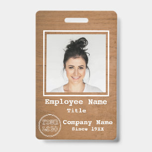 Rustic Light Wood Add Photo Add Logo Employee Id Badge