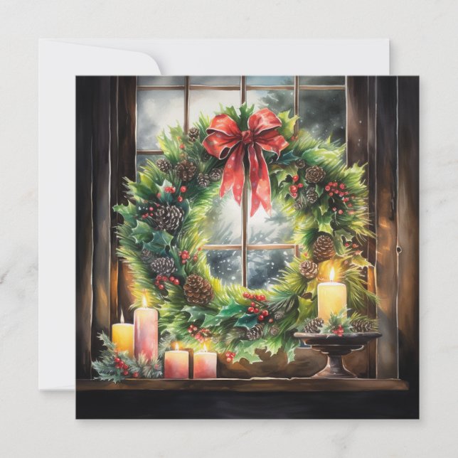 Rustic lighted Christmas wreath Card (Front)