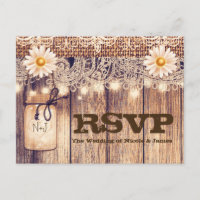 Rustic Lighted Mason Jars Daisies & Lace RSVP