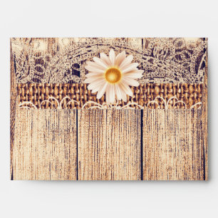 Rustic Lighted Mason Jars Daisies & Lace Wedding Envelope