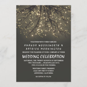 Rustic Lighted Tree Branch Wedding Invitations