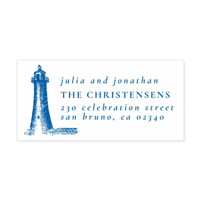 Rustic Lighthouse Wedding Names & Return Address Self-inking Stamp (Design)