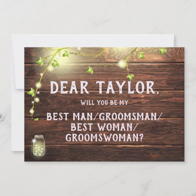 Rustic Lights Best Man Woman Groomsman Proposal Invitation (Front)