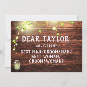 Rustic Lights Best Man Woman Groomsman Proposal Invitation