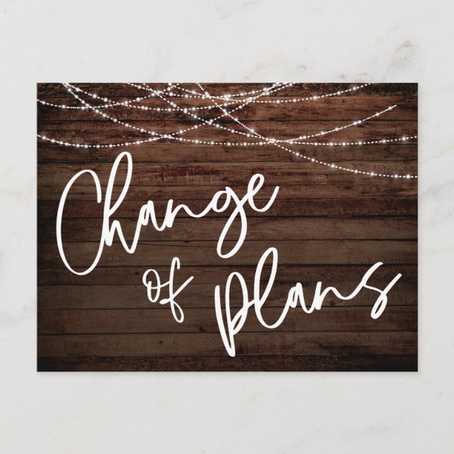 Rustic Lights Change of Plans Postponed Wedding Postcard (Front)