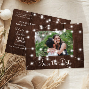 Rustic lights country barn wedding save the date announcement postcard