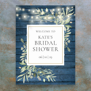 Rustic Lights Greenery Bridal Shower Welcome Sign
