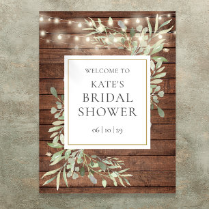 Rustic Lights Greenery Bridal Shower Welcome Sign