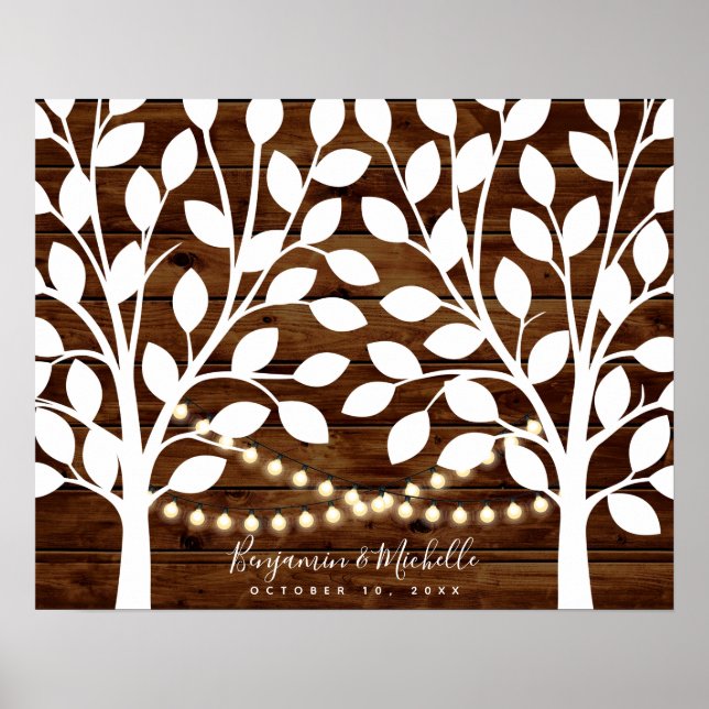 Rustic Lights Guest Book Poster - 50 Signatures (Front)