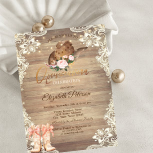 Rustic Lights Lace Cowboy Hat Boots Quinceañera Invitation