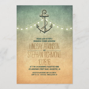 Rustic lights nautical rehearsal dinner invitation