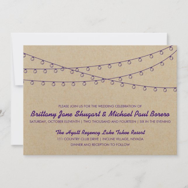 Rustic Lights Purple Wedding Invitation (Front)
