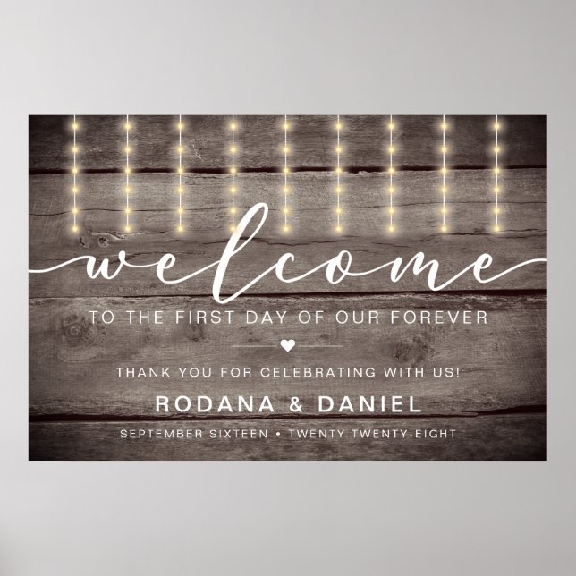 Rustic Lights Welcome Wedding Sign (Front)