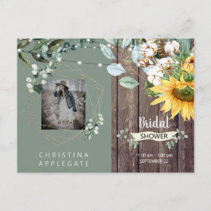 Rustic Lights Wood Photo Sage Bridal Shower Invitation Postcard