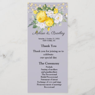 Rustic lights Yellow Floral Menu.Wedding Program Programme