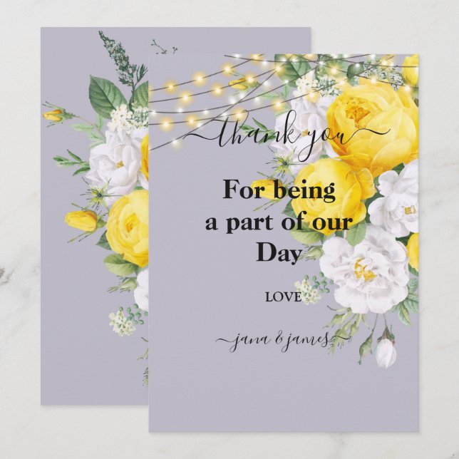Rustic lights Yellow Floral  thank you invitation (Front/Back)