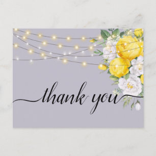 Rustic lights Yellow Floral     Thank you   Postcard