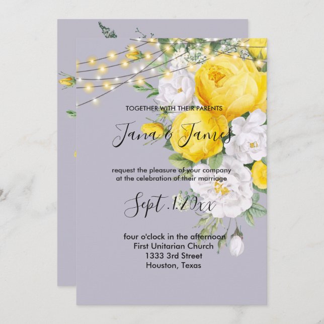 Rustic lights Yellow Floral  wedding invitation (Front/Back)
