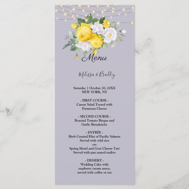 Rustic lights Yellow Floral  Wedding Menu (Front)