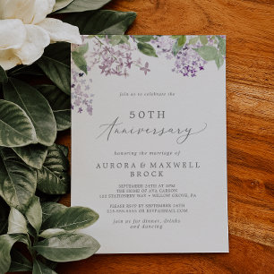 Rustic Lilac 50th Wedding Anniversary Invitation