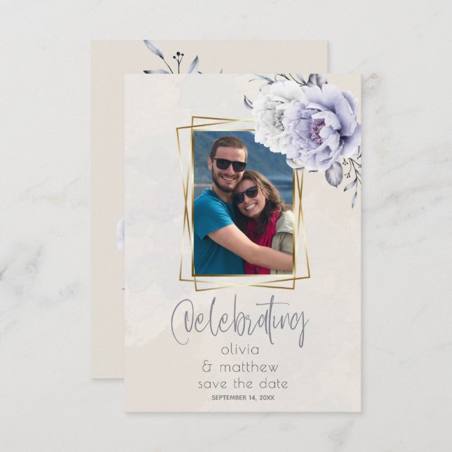 Rustic Lilac and Alabaster Peony Floral Wedding Invitation (Front/Back)