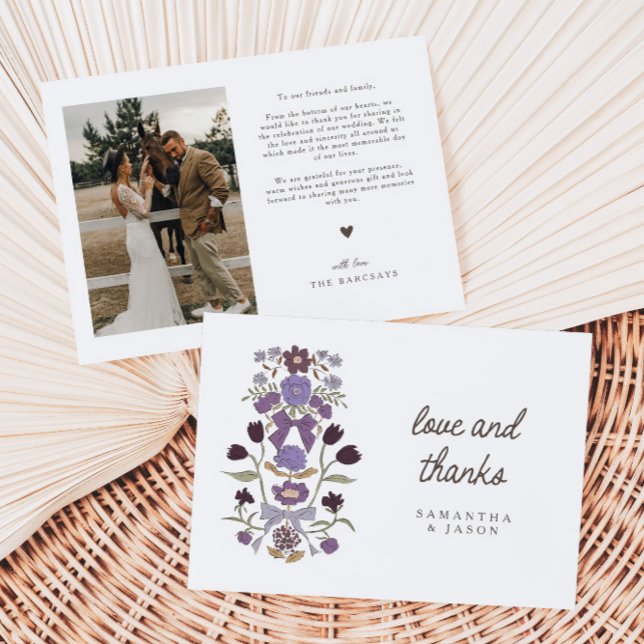 Rustic Lilac Bow & Blossom Wedding Thank You Card (Creator Uploaded)