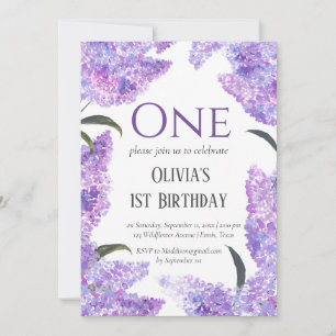 Rustic Lilac First Birthday Wildflower Birthday  Invitation