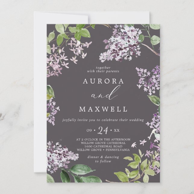 Rustic Lilac | Grey Casual Wedding Invitation (Front)