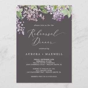 Rustic Lilac   Grey Rehearsal Dinner Invitation