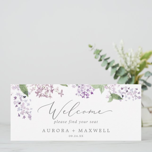 Rustic Lilac Hanging Seating Chart Welcome Header (Standing Front)