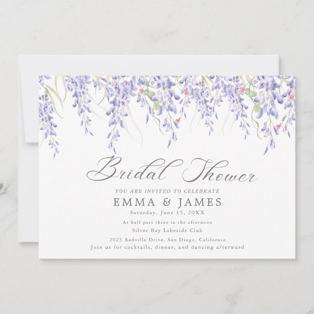 Rustic Lilac Horizontal Bridal Shower Invitation (Front)