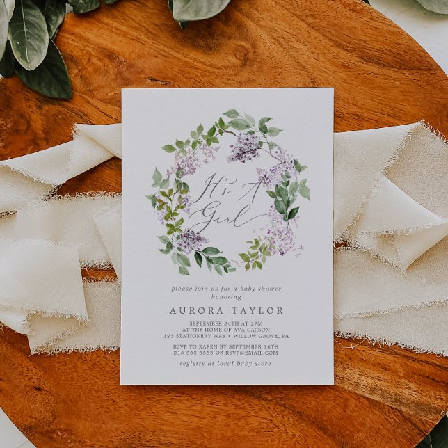 Rustic Lilac It's A Girl Baby Shower Invitation (Creator Uploaded)