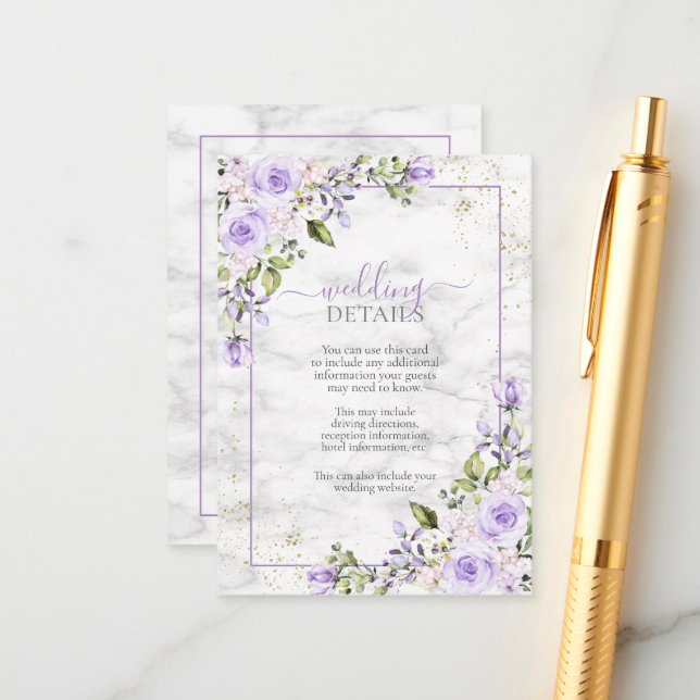 Rustic Lilac Lavender Gold Marble Details Enclosure Card (Front/Back In Situ)