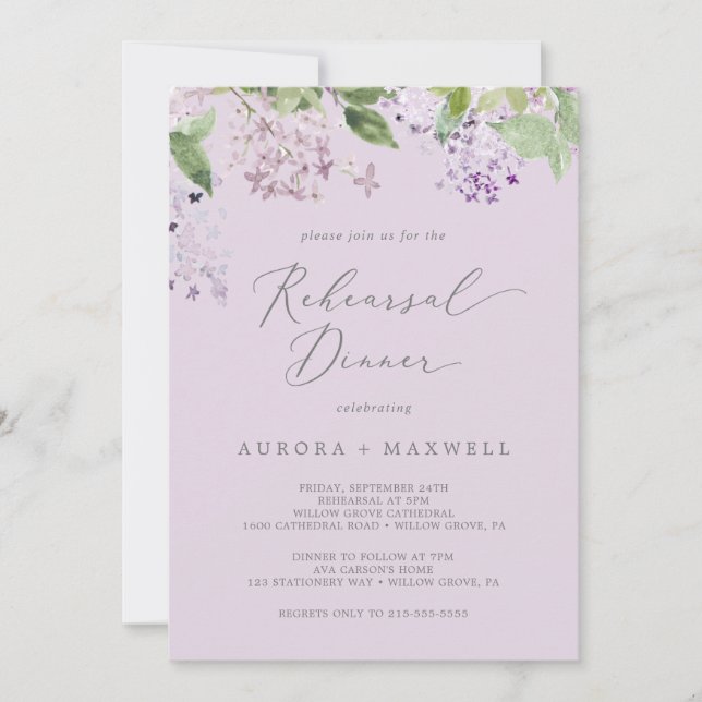 Rustic Lilac | Lavender Rehearsal Dinner Invitation (Front)