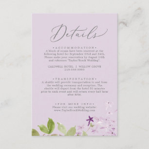 Rustic Lilac Lavender Wedding Details Enclosure Card