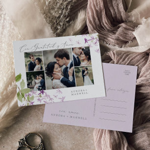 Rustic Lilac Multi Photo Wedding Gratitud y Amor Postcard