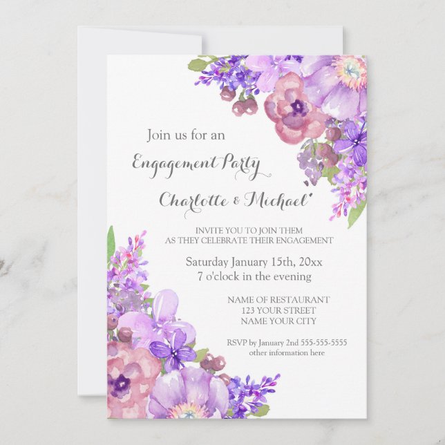 Rustic Lilac Purple Engagement Party Invitations (Front)