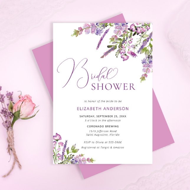 Rustic Lilac Purple Floral Bridal Shower Invitation (Creator Uploaded)
